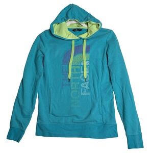 The North Face Pullover Graphic Logo Hoodie Teal Blue Womens Size Small